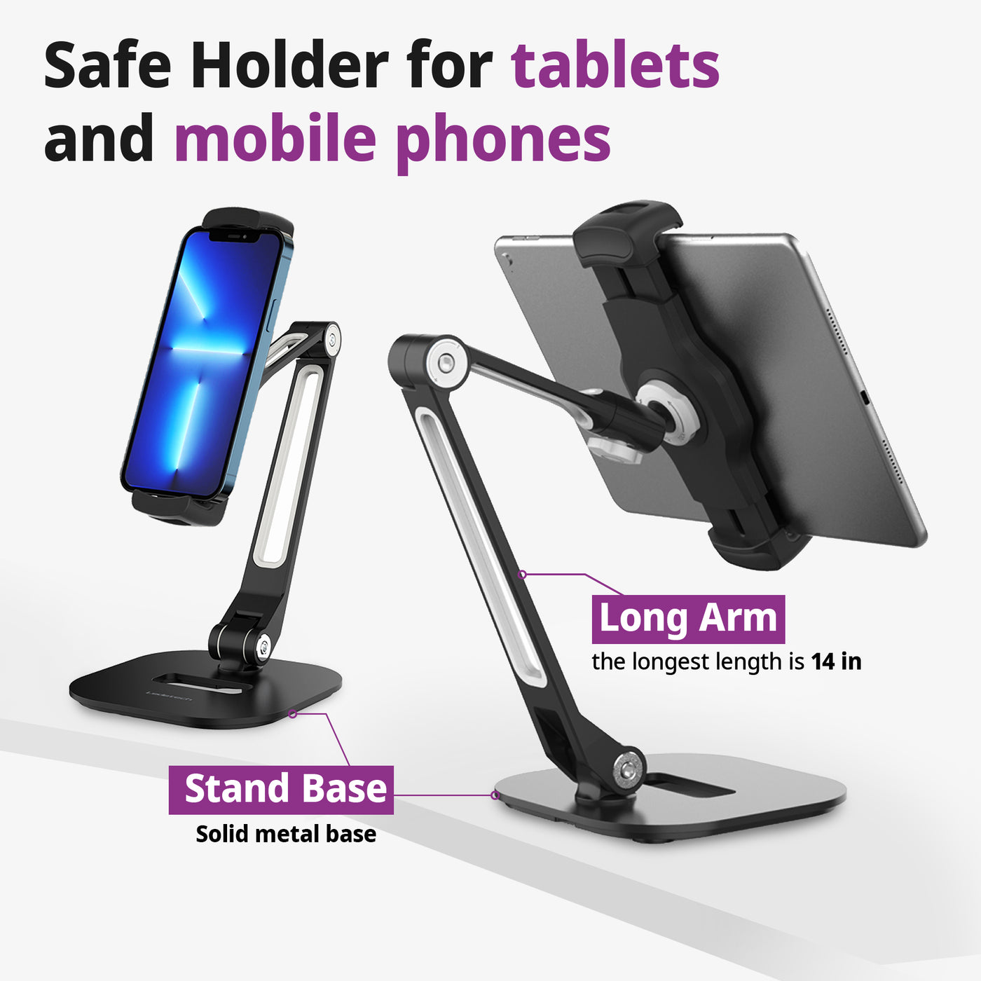 Smart Mount - Tablet & Cell Phone Holder (Long Arm/Stand Base)