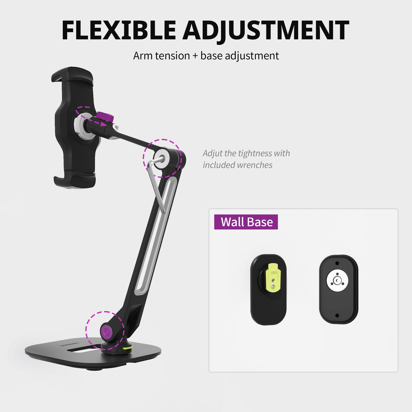 Easy Mount - Detachable Tablet & Cell Phone Holder (Long Arm / Stand Base + Wall Base)