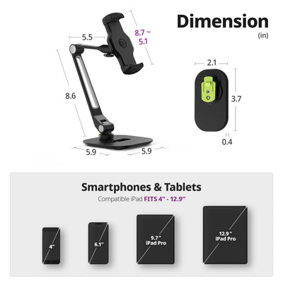 Easy Mount - Detachable Tablet & Cell Phone Holder (Long Arm / Stand Base + Wall Base)