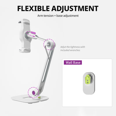 Easy Mount - Detachable Tablet & Cell Phone Holder (Long Arm / Stand Base + Wall Base)